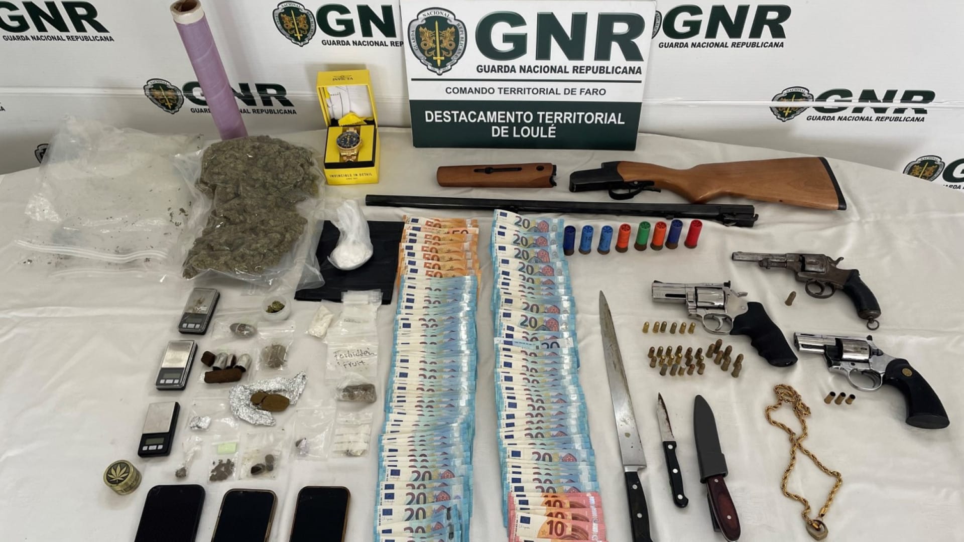 Trois jeunes arrêtés pour vol à Loulé. Drogue et armes saisies.