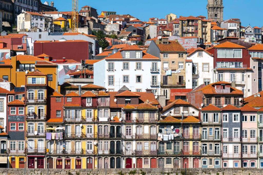 The colorful houses in the old town of Porto