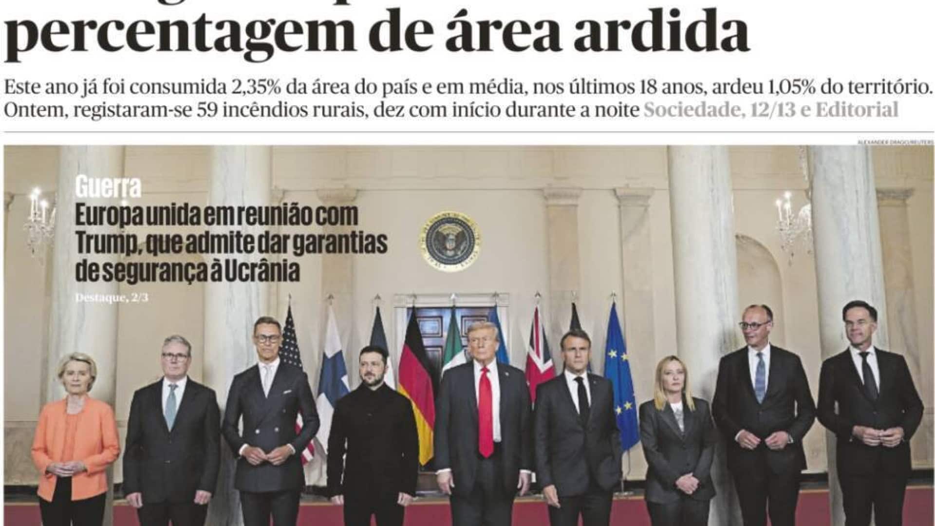 Aujourd'hui à la une : le Portugal a plus de surface brûlée ; Les employeurs veulent discuter du budget de l'État.