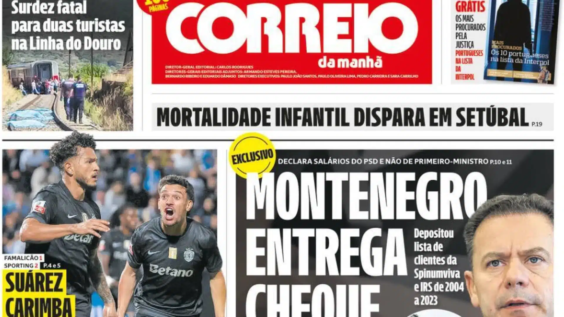 Aujourd'hui à la une : Montenegro remet le chèque de la maison ; Chega séduit les plus jeunes.