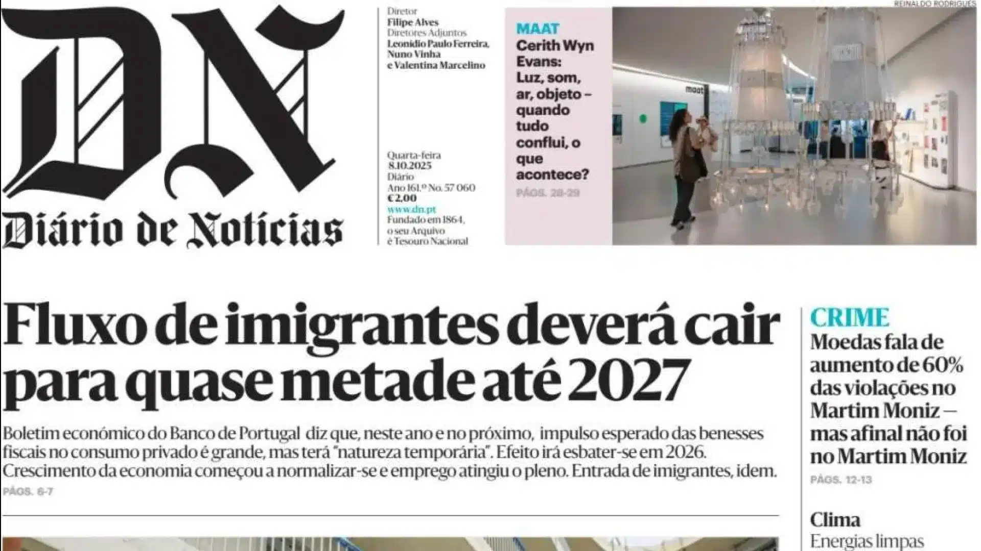 Aujourd'hui à la une : Le flux d'immigrants devrait diminuer ; Les écoles perdront des élèves.