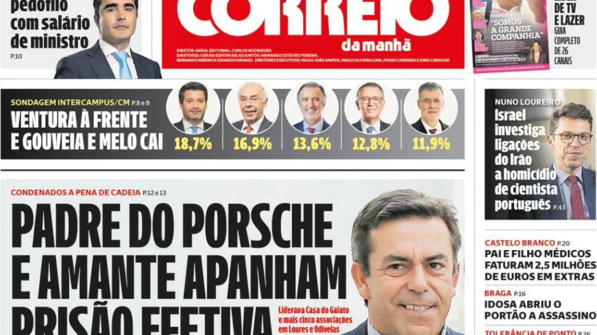 Aujourd'hui à la une : Prêtre et amante condamnés; 300 000€ à Marques Mendes ?