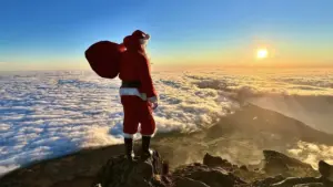 Le Père Noël monte au Pico, décore un arbre et va aux Flores surprendre le Grinch.