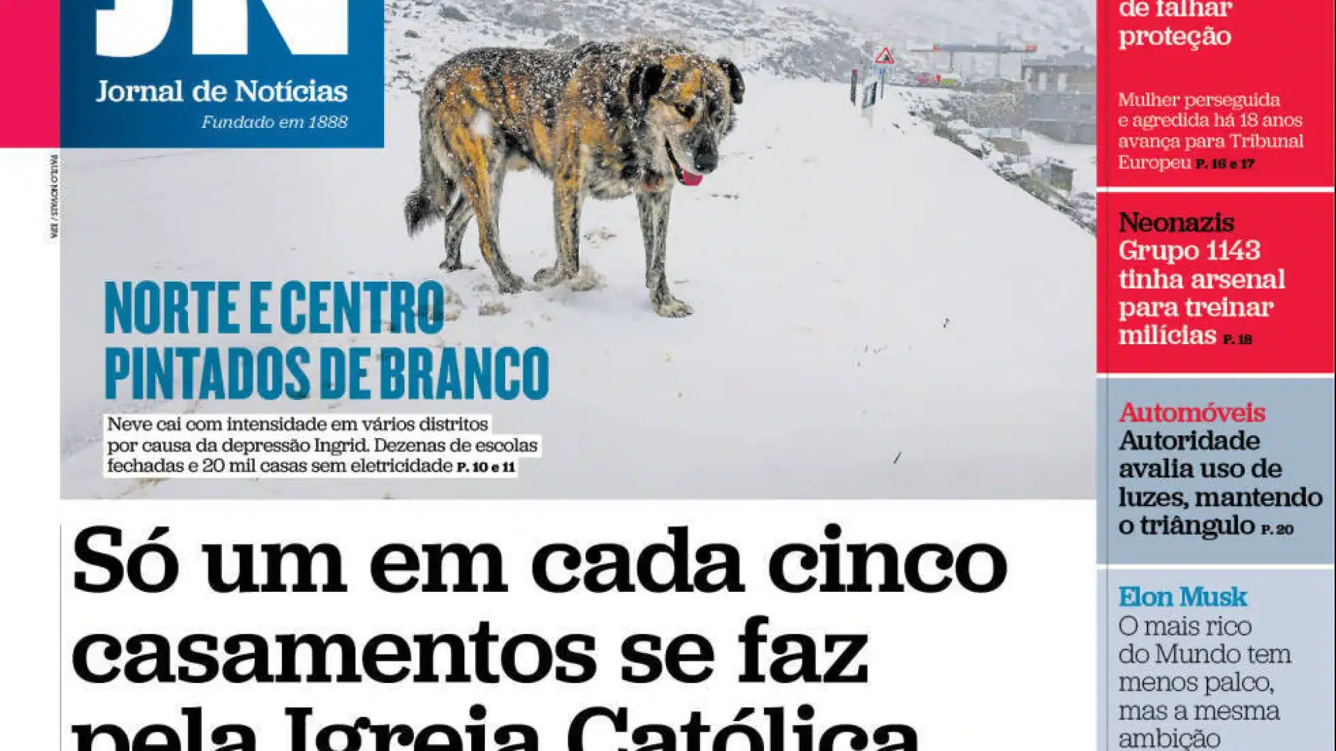 Aujourd'hui à la une : 1 mariage sur 5 à l'Église ; 'Ex' a menacé disparue.