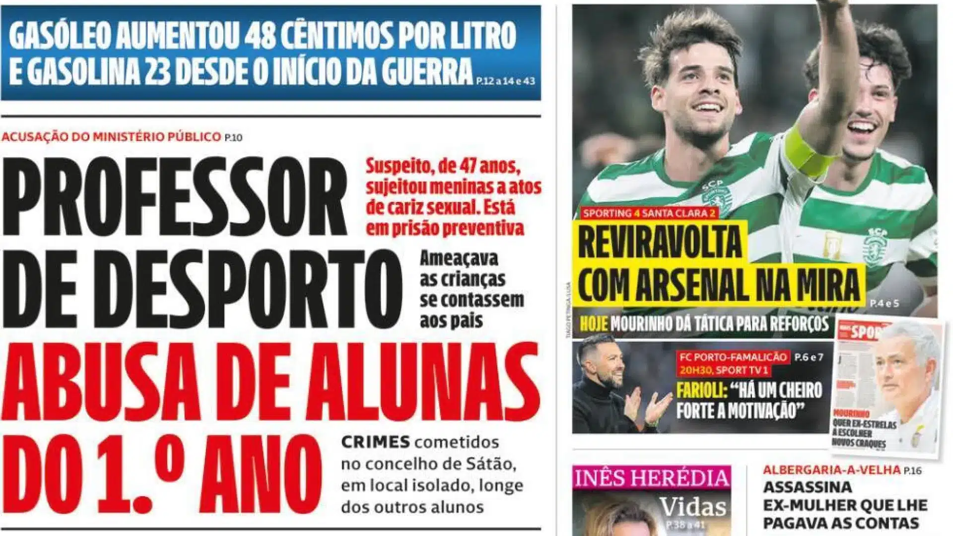 Aujourd'hui à la une : Il abuse d'élèves de 1ère année ; Fumeurs ? 1/5 de la surface brûlée.