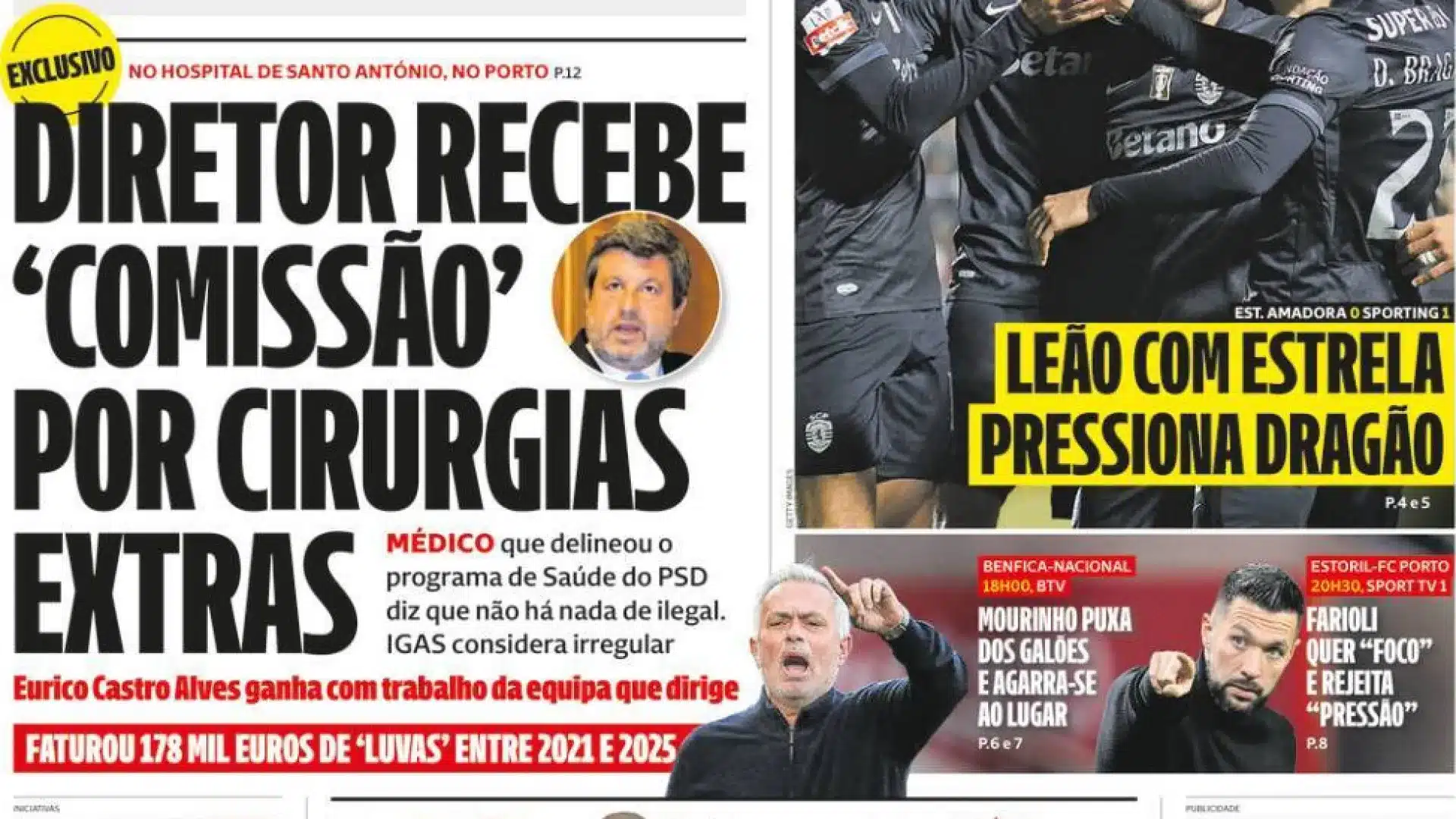 Aujourd'hui, à la une : Le directeur est payé pour des chirurgies supplémentaires ; Jeu atteint un nouveau record.